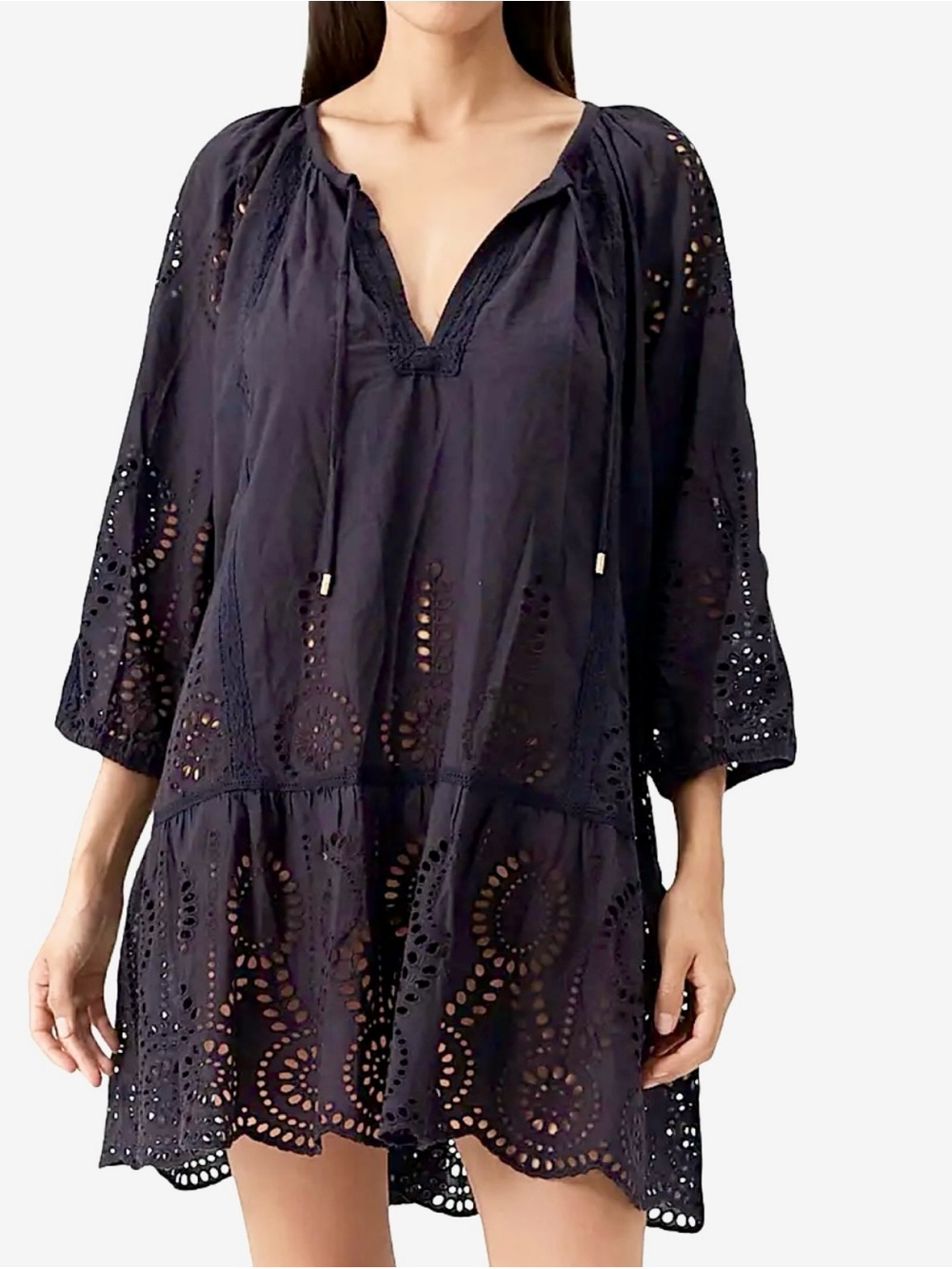 Melissa Odabash Medium Ashley Navy Blue Ashley Eyelet Mini Coverup Dress